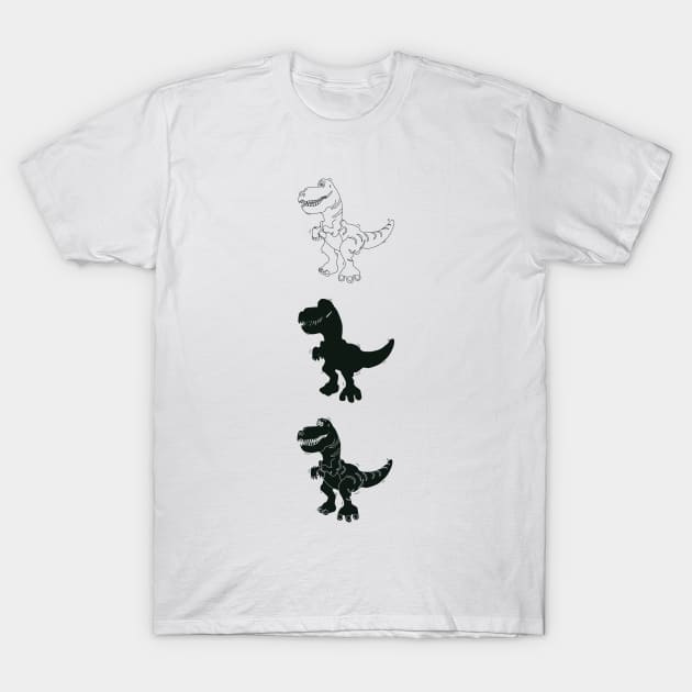 dinosaurs in a monochrome color scheme T-Shirt by bloomroge